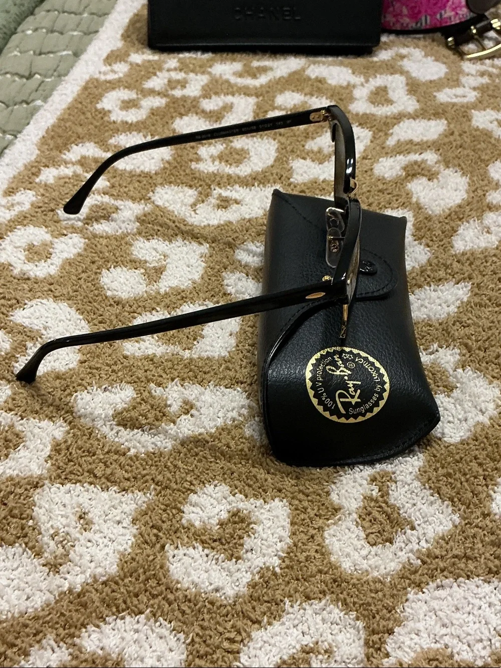 Ray-Ban Black and Gold Clubmaster Sunglasses with Green Lenses